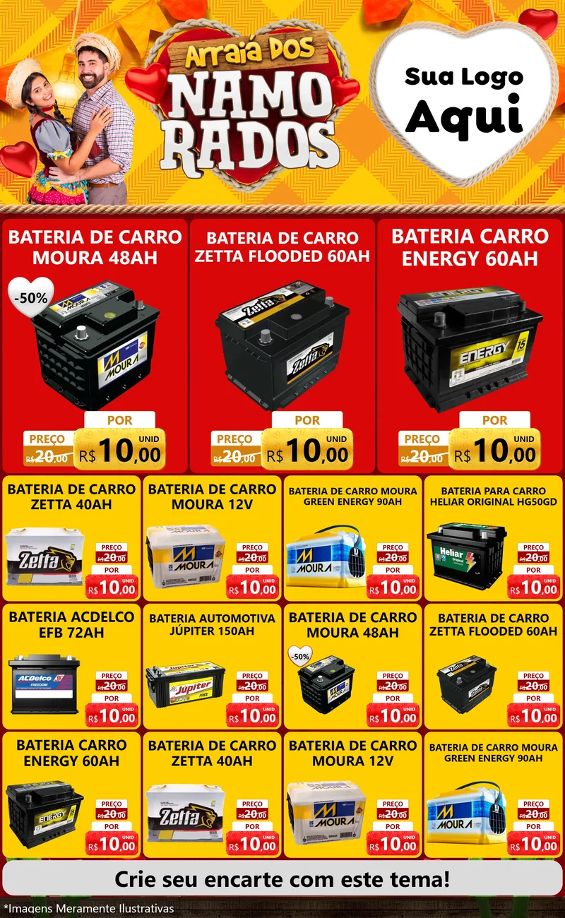 Modelo de Encarte para Encarte Grande com o tema Arraiá dos Namorados para Baterias Elétricas