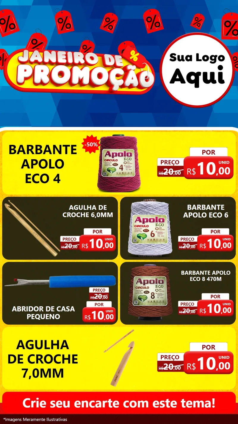 Modelo de TV para TV Vertical com o tema Janeiro de Promoção para Armarinho e Aviamentos