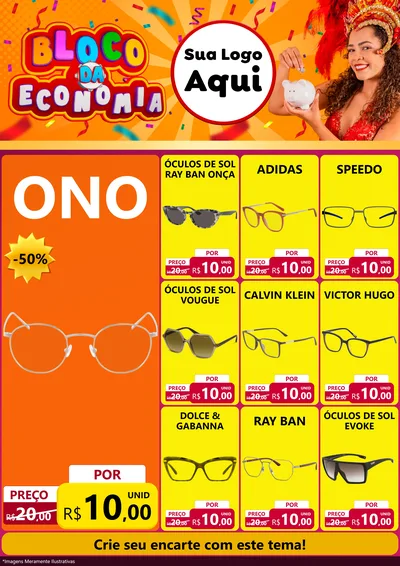 Modelo de Encarte para Encarte A4 Vertical com o tema Bloco da Economia para Óticas