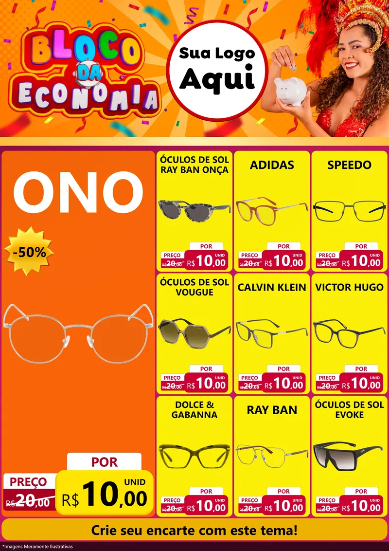 Modelo de Encarte para Encarte A4 Vertical com o tema Bloco da Economia para Óticas