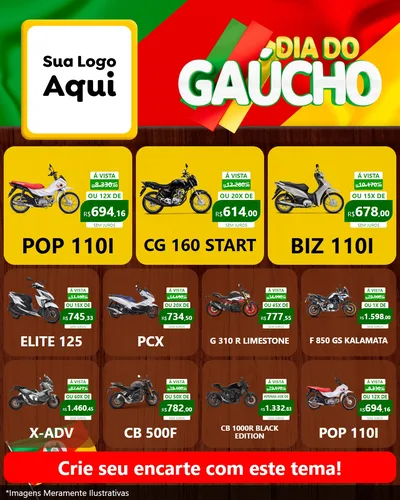 Modelo de Rede Social para Feed Instagram com o tema Dia do Gaúcho para Concessionaria de Motos