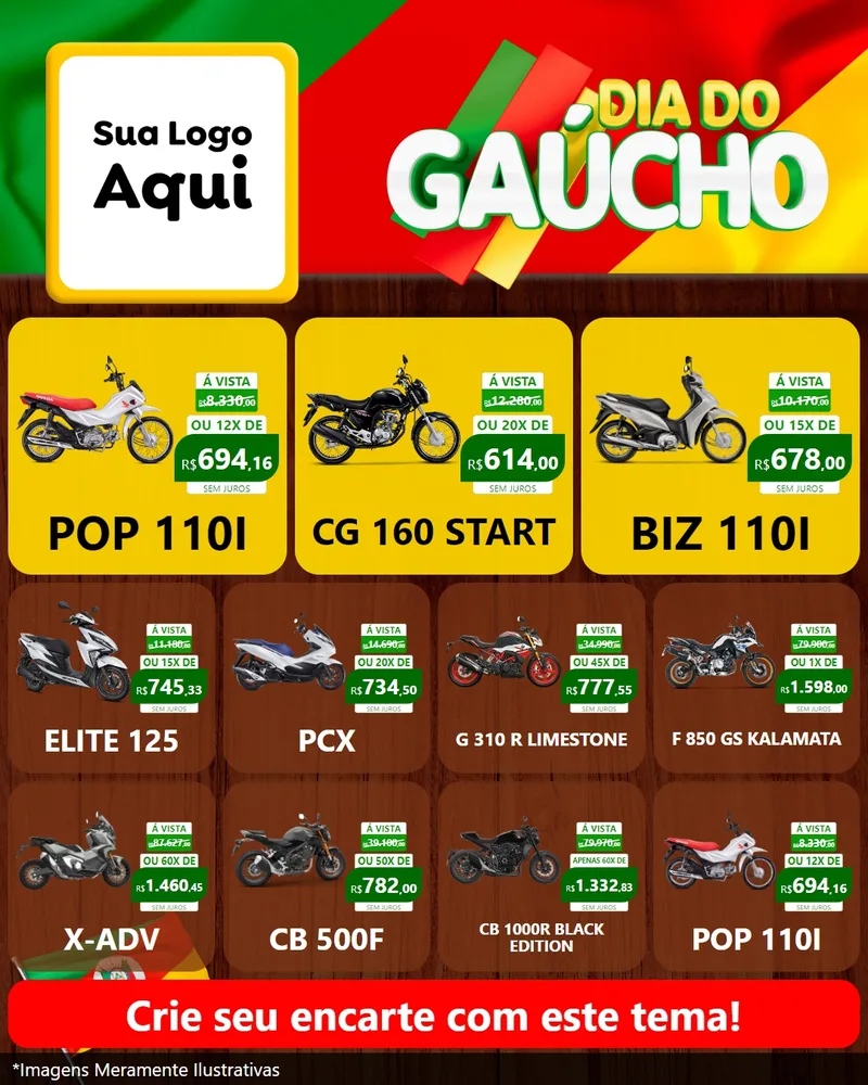 Modelo de Rede Social para Feed Instagram com o tema Dia do Gaúcho para Concessionaria de Motos