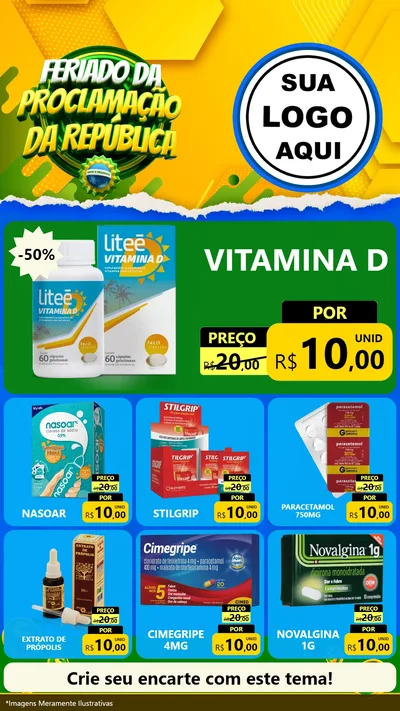 Modelo de Rede Social para Stories com o tema Feriado da Proclamação da República para Farmácia