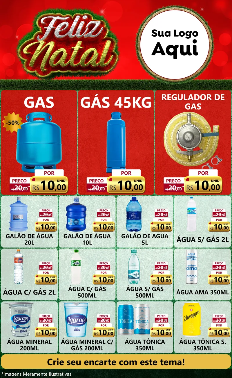 Modelo de Encarte para Encarte Grande com o tema Feliz Natal para Água e gás