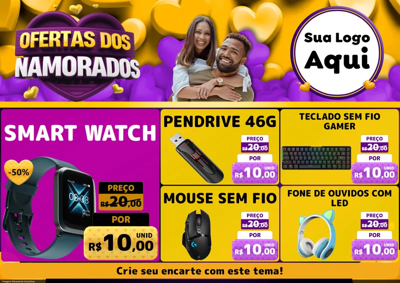 Modelo de Encarte para Encarte A4 Horizontal com o tema Oferta Dos Namorados para Informática