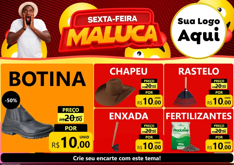 Modelo de Encarte para Encarte A4 Horizontal com o tema Sexta-feira Maluca para Agropecuária