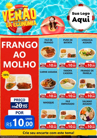 Modelo de Encarte para Encarte A4 Vertical com o tema Verão da Economia para Restaurante