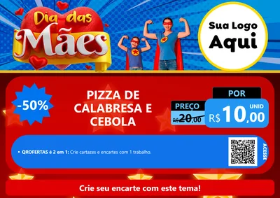Modelo de Cartaz para Cartaz A4 Horizontal com o tema Dia das Mães para Pizzaria