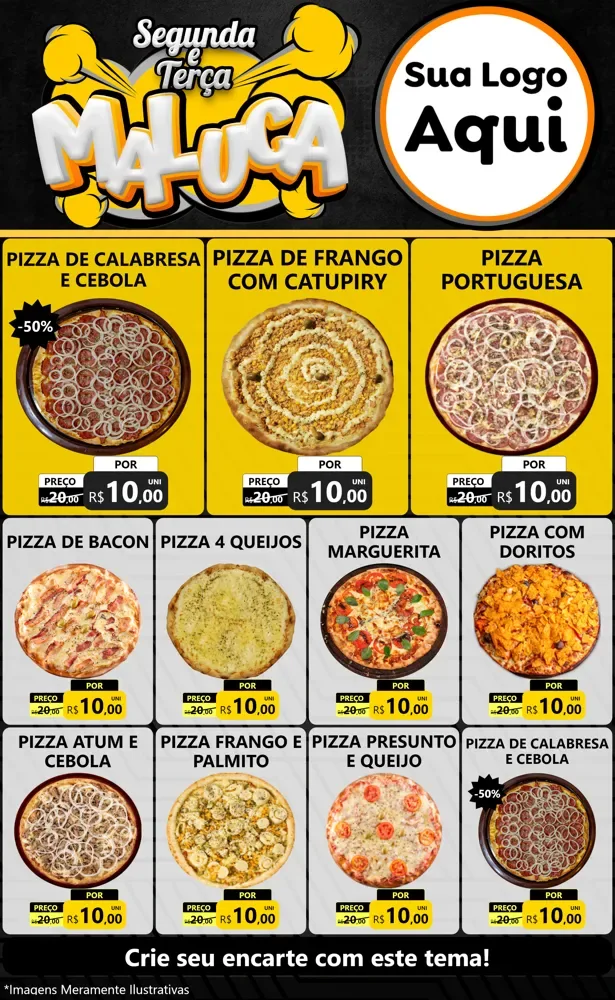 Modelo de Encarte para Encarte Grande com o tema Segunda e Terça Maluca para Pizzaria