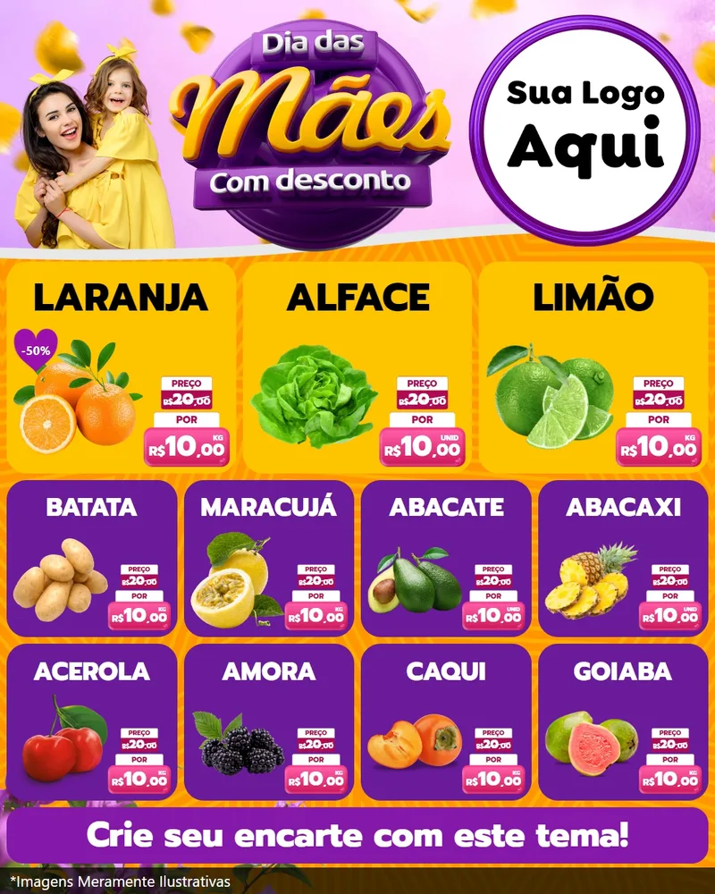 Modelo de Rede Social para Feed Instagram com o tema Dia das Mães com Desconto para Hortifrúti