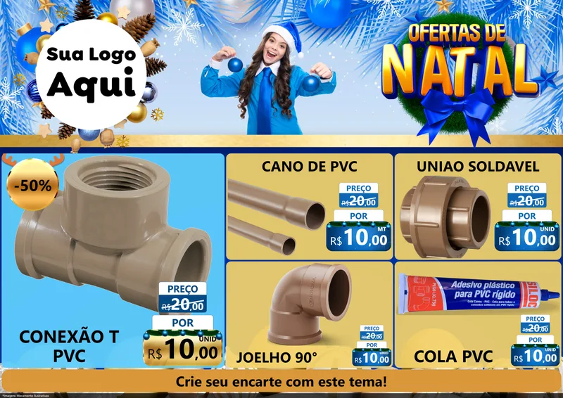 Modelo de Encarte para Encarte A4 Horizontal com o tema Ofertas de Natal para Tubos e conexões