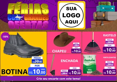 Modelo de Encarte para Encarte A4 Horizontal com o tema Férias com Grandes Ofertas para Agropecuária