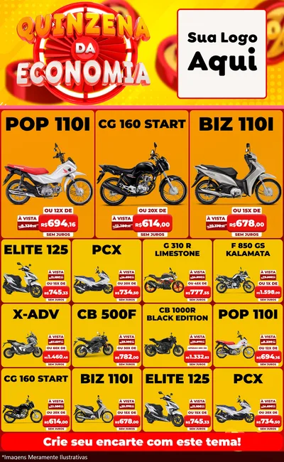 Modelo de Encarte para Encarte Grande com o tema Quinzena Da Economia para Concessionaria de Motos
