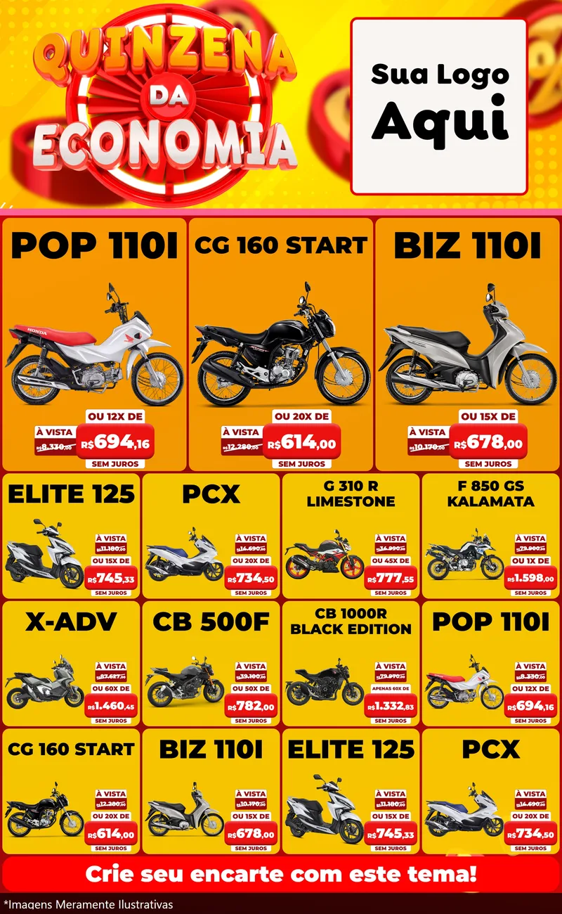 Modelo de Encarte para Encarte Grande com o tema Quinzena Da Economia para Concessionaria de Motos
