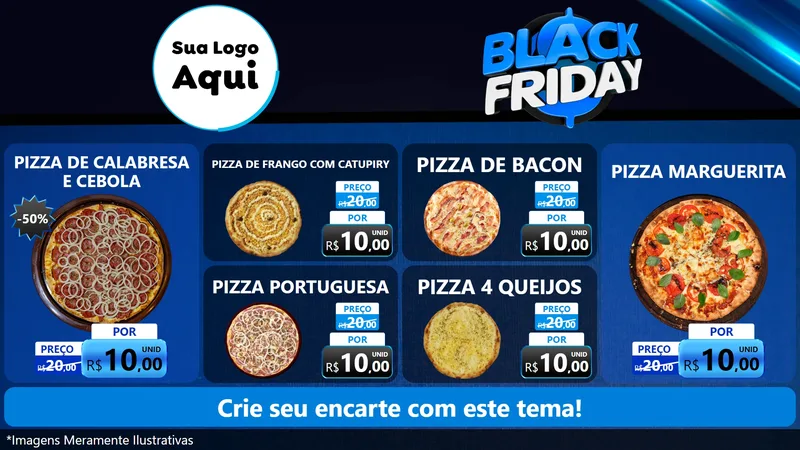 Modelo de TV para TV Horizontal com o tema Black Friday para Pizzaria