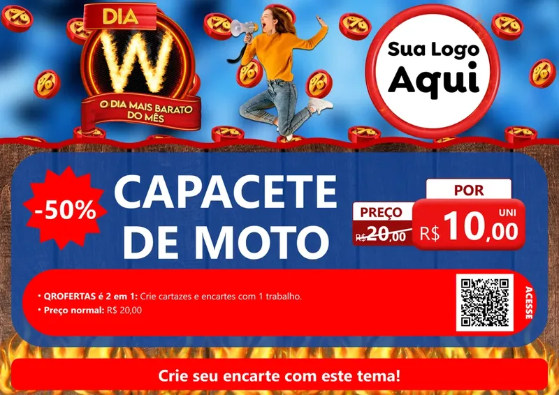 Modelo de Cartaz para Cartaz A4 Horizontal com o tema Dia W - O Dia Mais Barato Do Mês para Moto peças