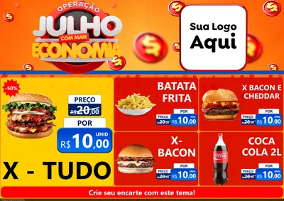 Modelo de Encarte para Encarte A4 Horizontal com o tema Operação Julho Com Mais Economia para Hamburgueria