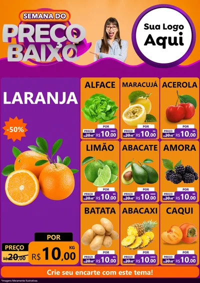 Modelo de Encarte para Encarte A4 Vertical com o tema Semana do Preço Baixo para Hortifrúti