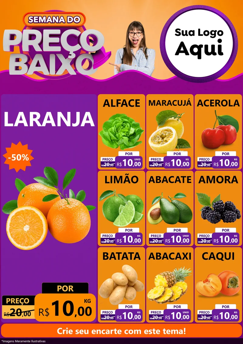 Modelo de Encarte para Encarte A4 Vertical com o tema Semana do Preço Baixo para Hortifrúti