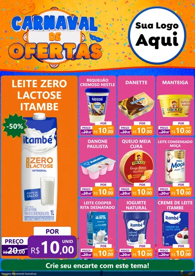 Modelo de Encarte para Encarte A4 Vertical com o tema Carnaval de Ofertas para Frios e Laticínios