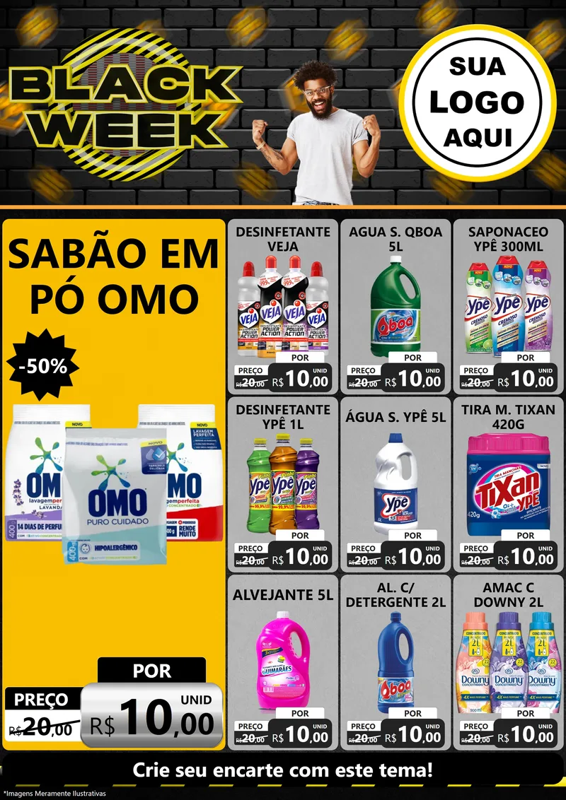 Modelo de Encarte para Encarte A4 Vertical com o tema Black Week para Produtos de Limpeza