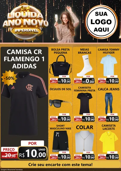 Modelo de Encarte para Encarte A4 Vertical com o tema Liquida Ano Novo Imperdível para Roupas e acessórios