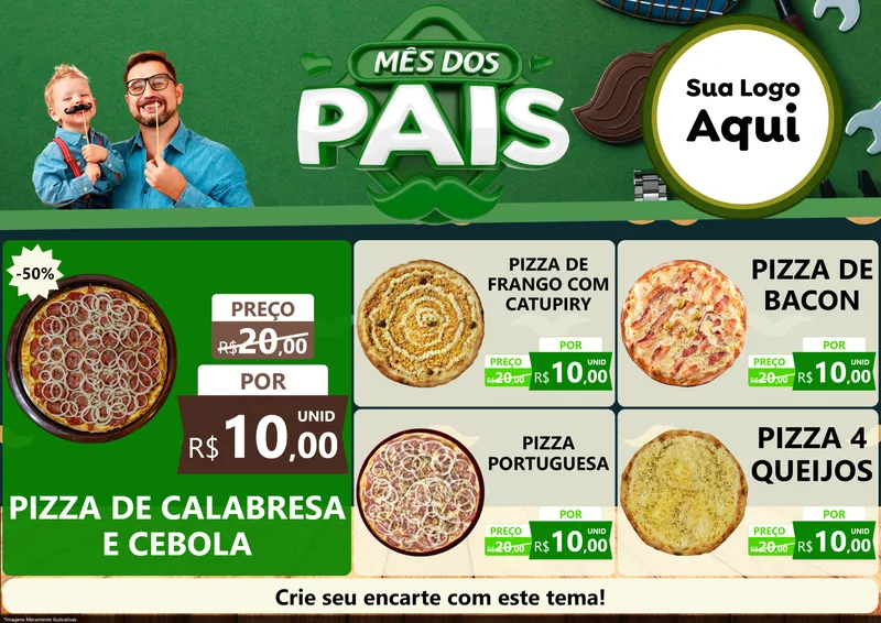 Modelo de Encarte para Encarte A4 Horizontal com o tema Mês dos Pais para Pizzaria