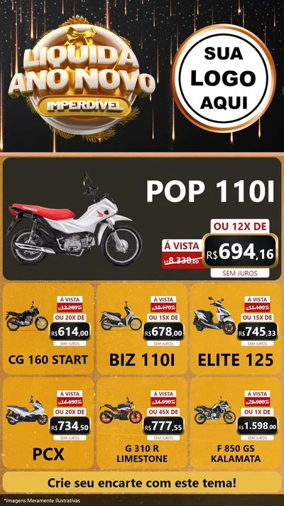 Modelo de Rede Social para Stories com o tema Liquida Ano Novo Imperdível para Concessionaria de Motos