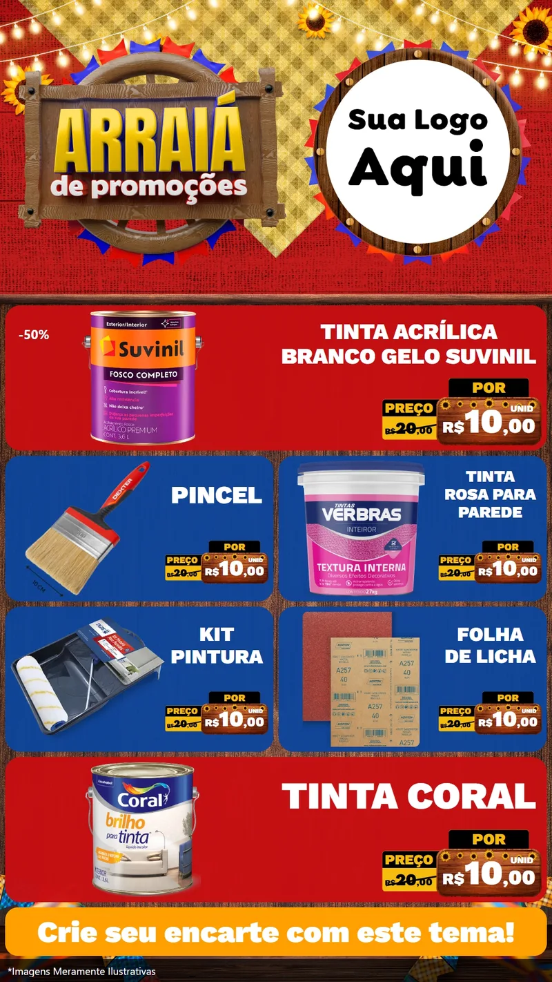 Modelo de TV para TV Vertical com o tema Arraiá de Promoções para Tintas e Ferramentas