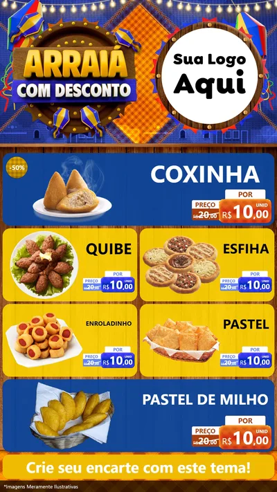 Modelo de TV para TV Vertical com o tema Arraiá Com Desconto para Salgadaria