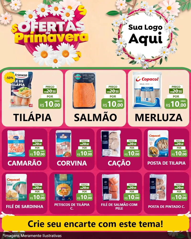 Modelo de Rede Social para Feed Instagram com o tema Ofertas de Primavera para Peixaria