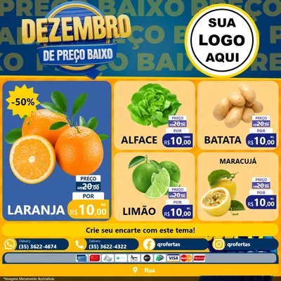 Modelo de Rede Social para Feed Facebook com o tema Dezembro de Preço Baixo para Hortifrúti