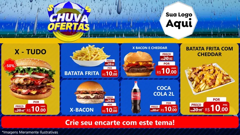 Modelo de TV para TV Horizontal com o tema Chuva de Ofertas para Hamburgueria