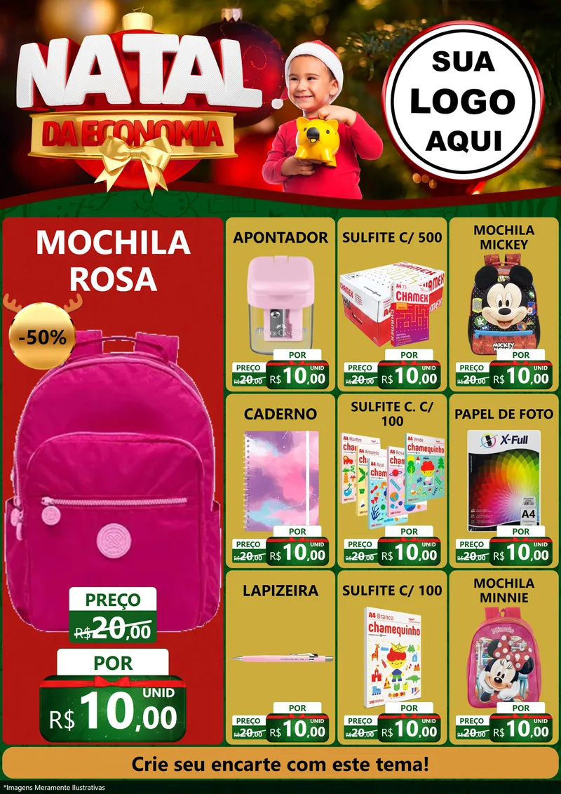 Modelo de Encarte para Encarte A4 Vertical com o tema Natal da Economia para Papelaria