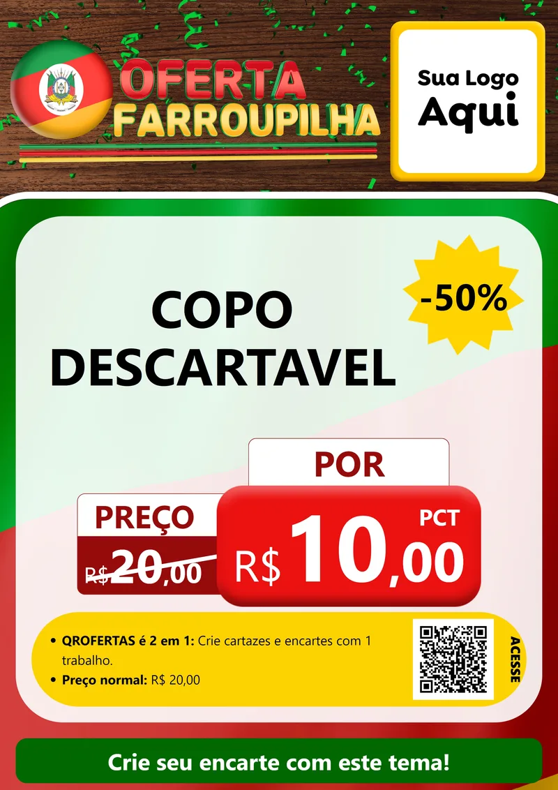 Modelo de Cartaz para Cartaz A4 Vertical com o tema Oferta Farroupilha para Embalagens