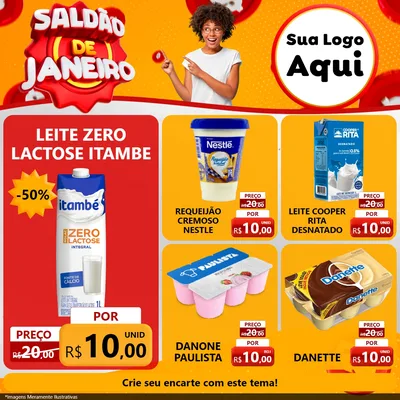 Modelo de Rede Social para Feed Facebook com o tema Saldão de Janeiro para Frios e Laticínios