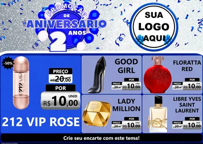 Modelo de Encarte para Encarte A4 Horizontal com o tema Promoção de Aniversário - 2 Anos para Perfumes