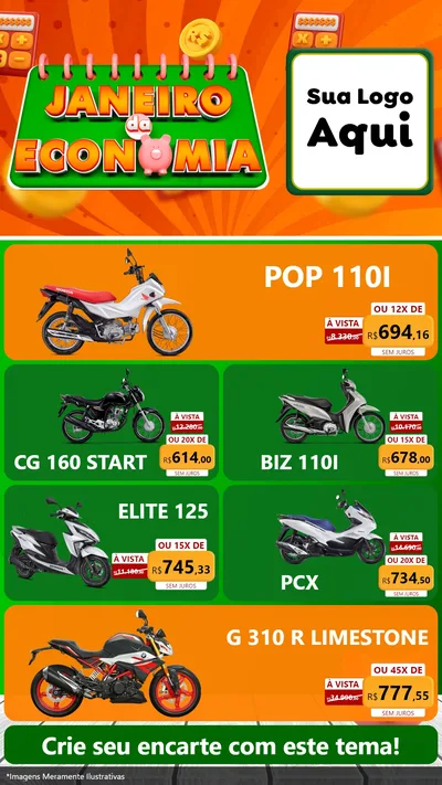 Modelo de TV para TV Vertical com o tema Janeiro da Economia para Concessionaria de Motos