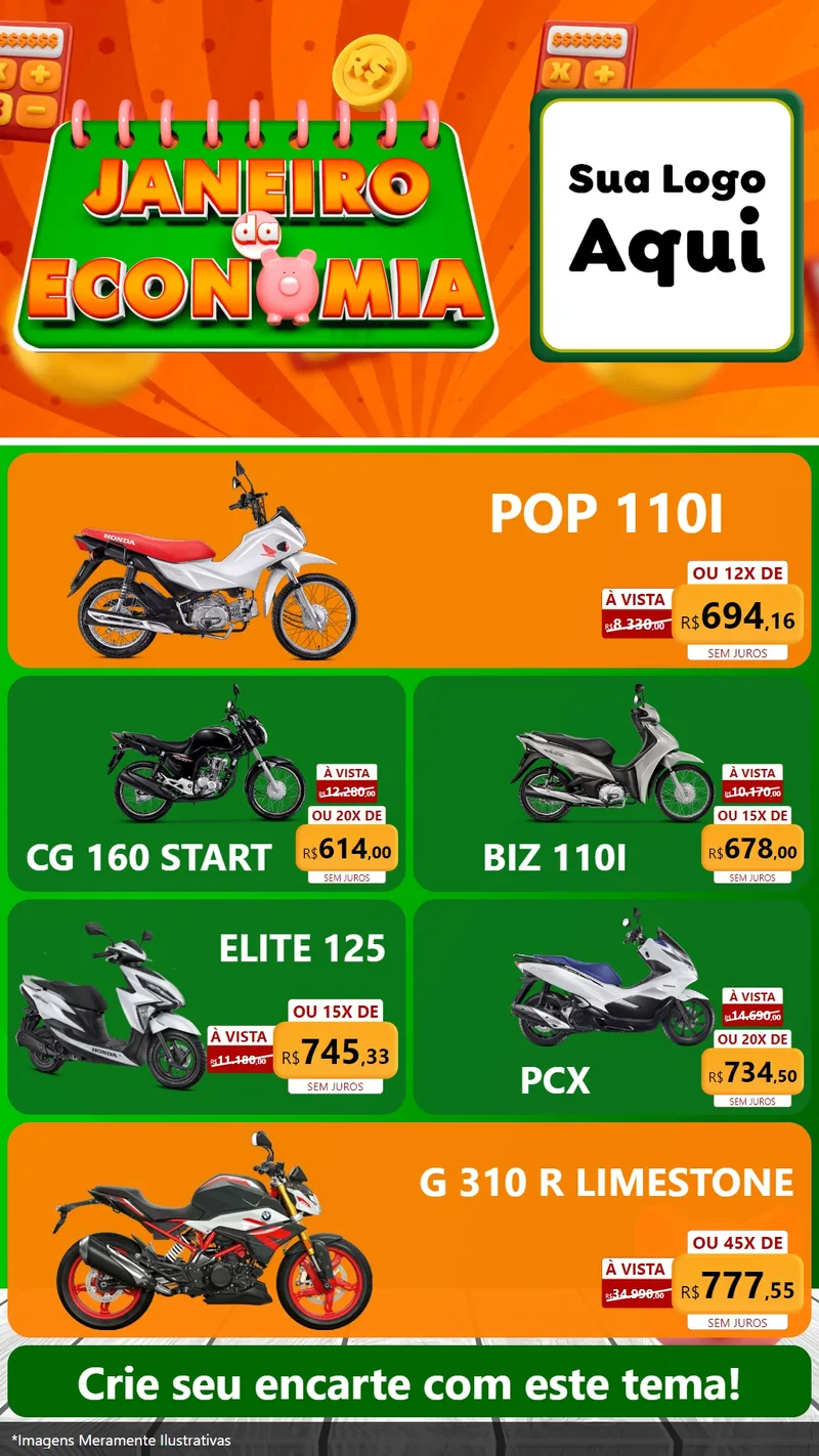 Modelo de TV para TV Vertical com o tema Janeiro da Economia para Concessionaria de Motos