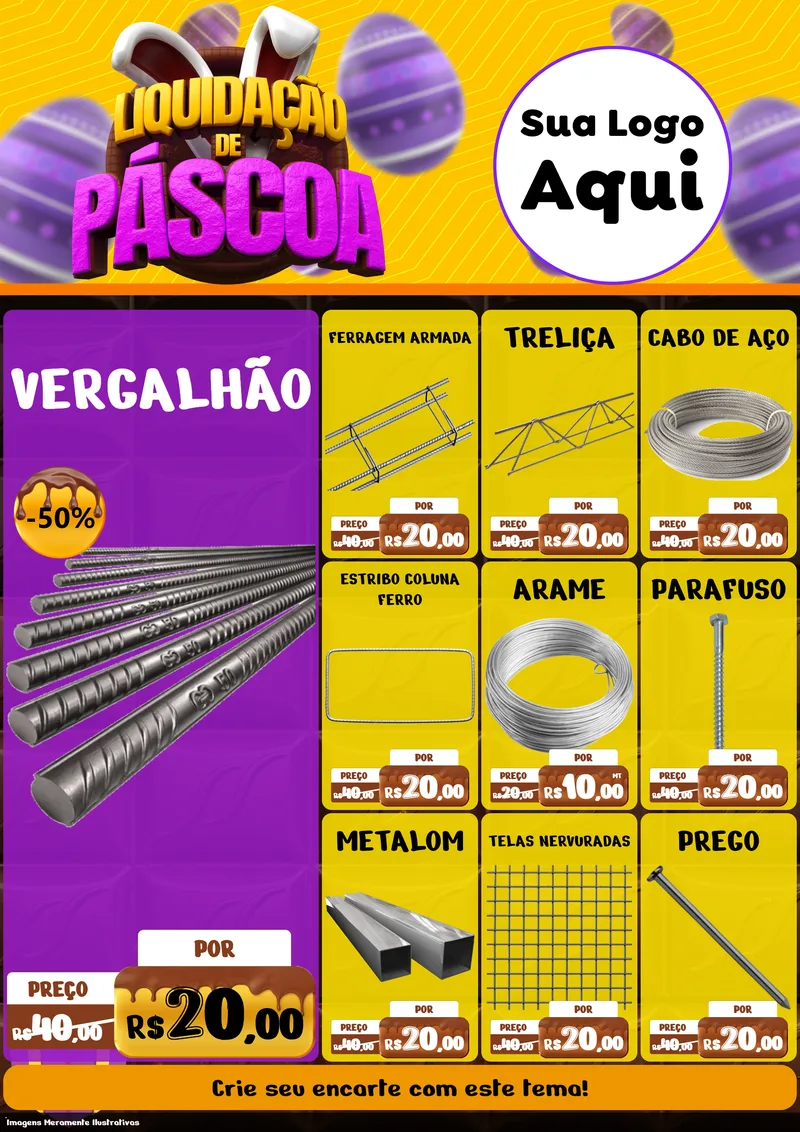 Modelo de Encarte para Encarte A4 Vertical com o tema Liquidação de Páscoa para Ferragens