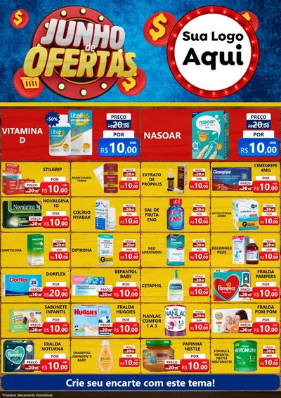 Modelo de Encarte para Encarte A4 Vertical com o tema Junho de Ofertas para Farmácia