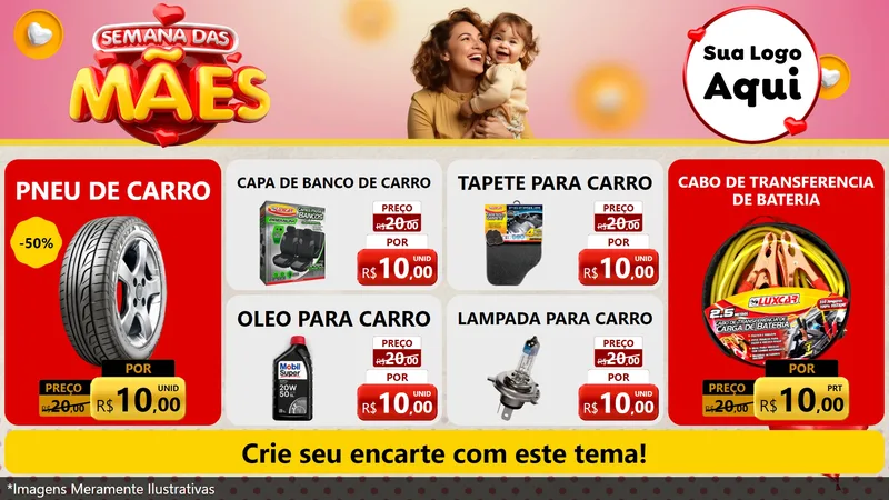 Modelo de TV para TV Horizontal com o tema Semana das Mães para Auto peças