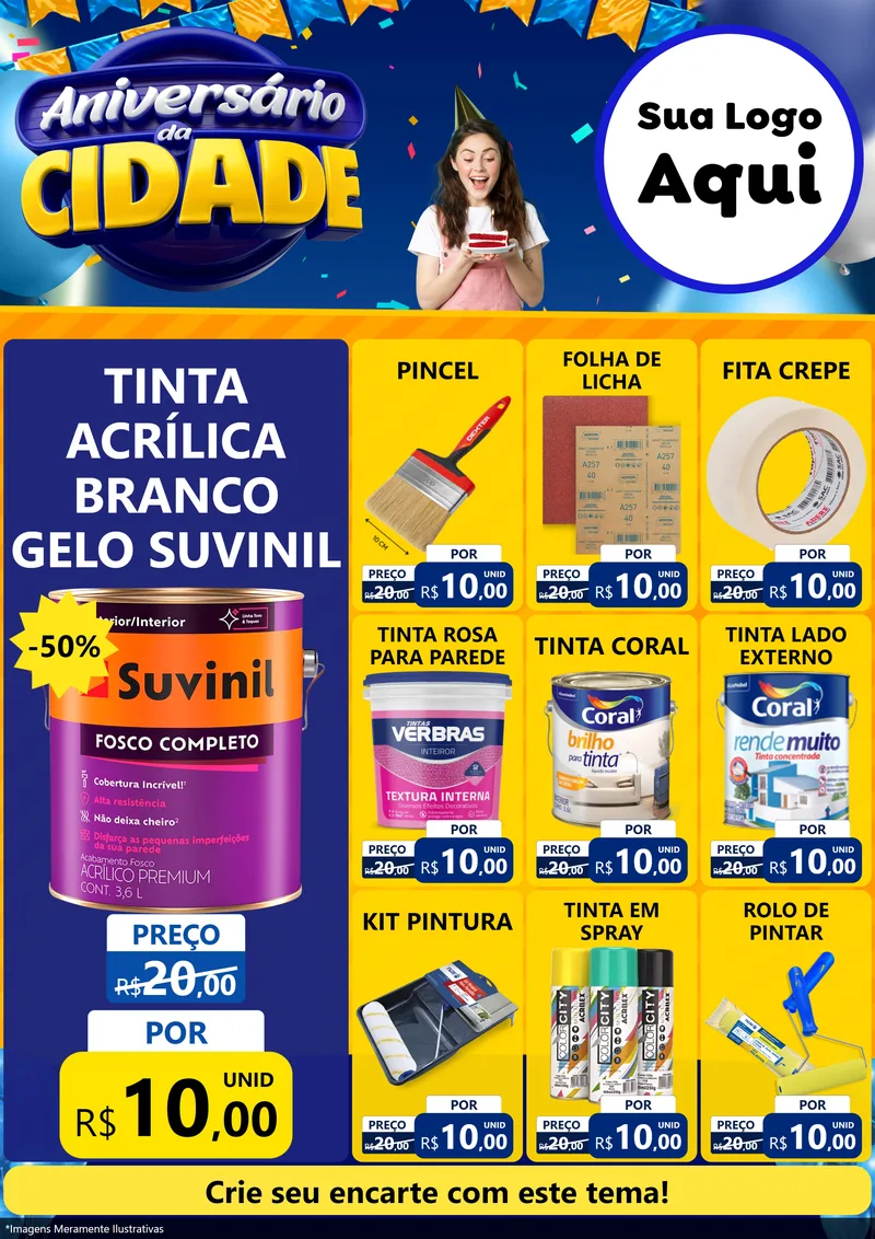 Modelo de Encarte para Encarte A4 Vertical com o tema Aniversário da Cidade para Tintas e Ferramentas