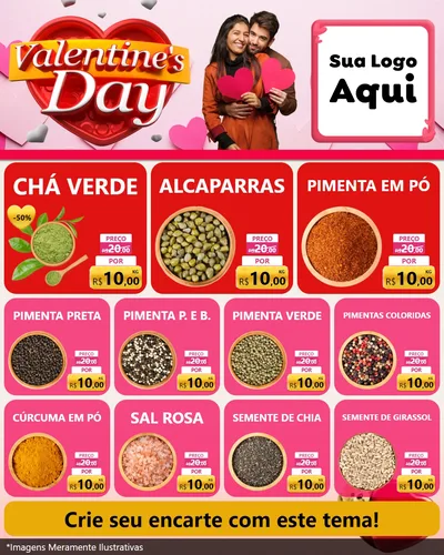 Modelo de Rede Social para Feed Instagram com o tema Valentine's Day para Produtos Naturais