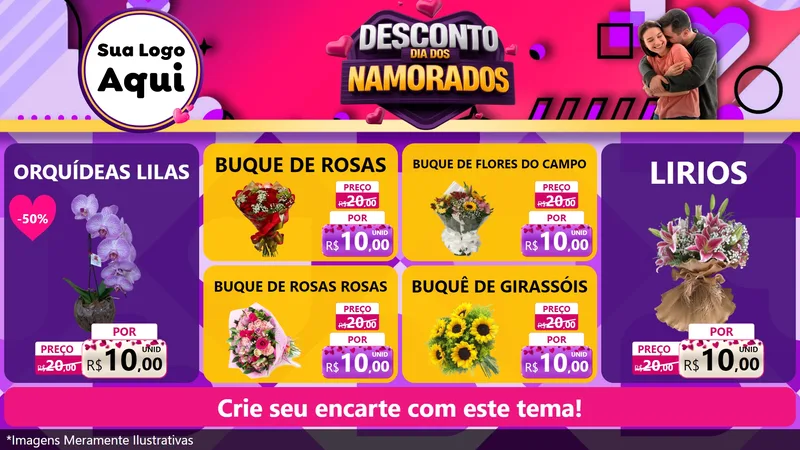 Modelo de TV para TV Horizontal com o tema Desconto Dia dos Namorados para Floricultura e jardim