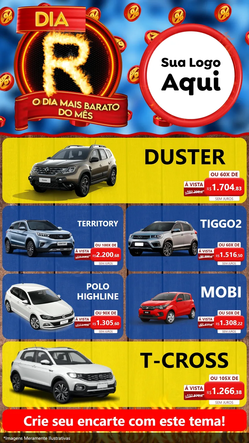 Modelo de TV para TV Vertical com o tema Dia R - O Dia Mais Barato Do Mês para Concessionaria de Carros