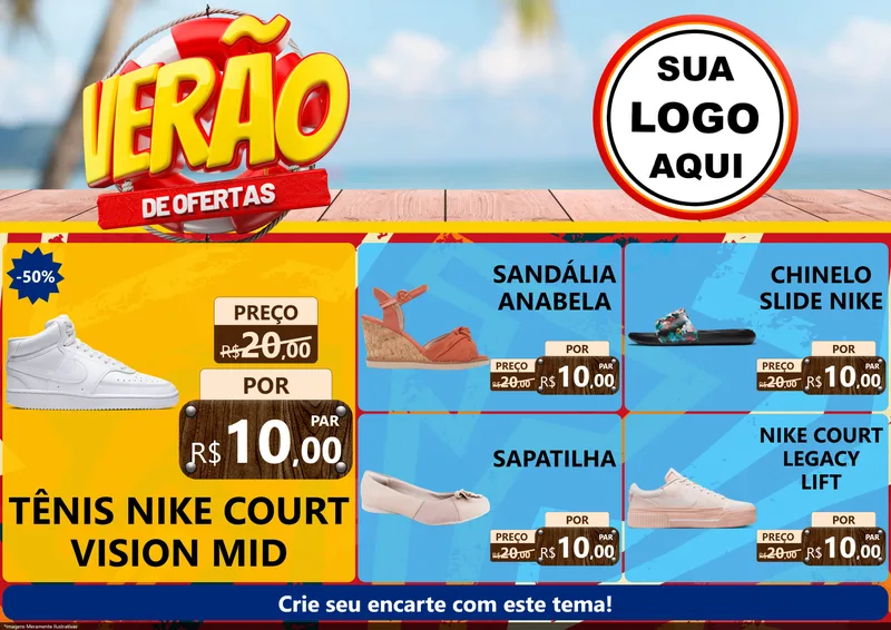 Modelo de Encarte para Encarte A4 Horizontal com o tema Verão de Ofertas para Calçados