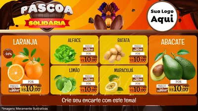 Modelo de TV para TV Horizontal com o tema Páscoa Solidária para Hortifrúti