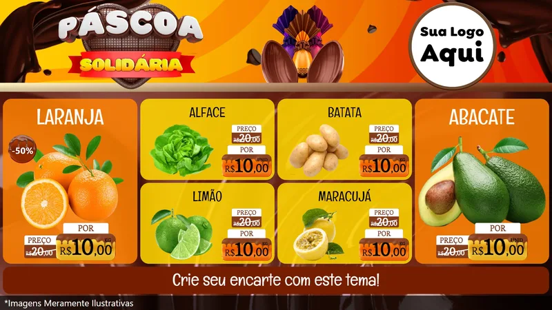 Modelo de TV para TV Horizontal com o tema Páscoa Solidária para Hortifrúti