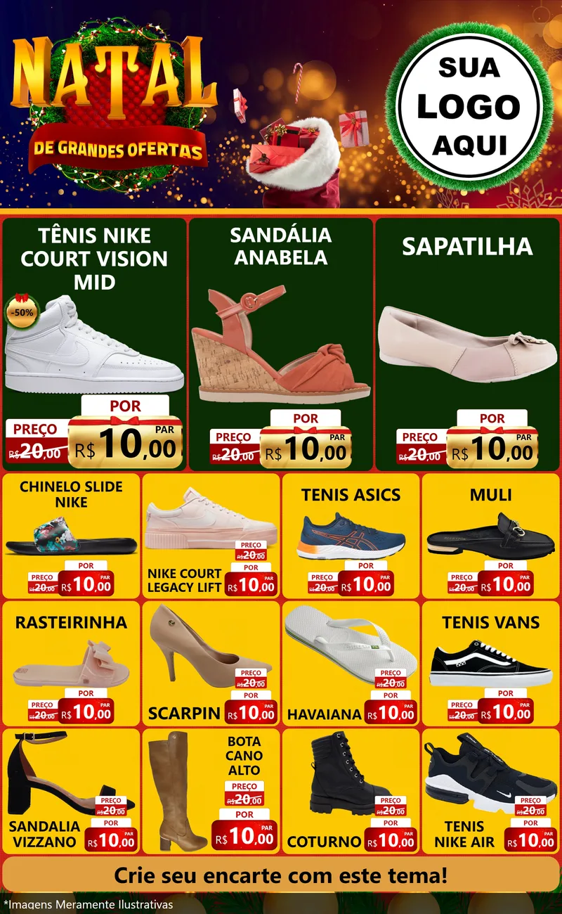 Modelo de Encarte para Encarte Grande com o tema Natal de Grandes Ofertas para Calçados